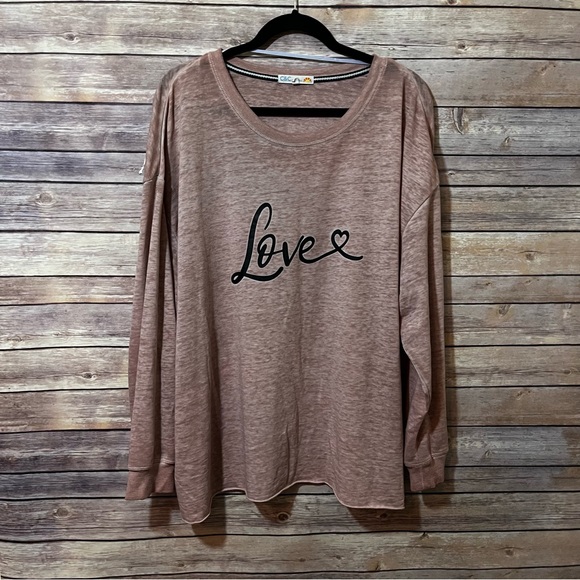 C&C California Tops - C&C California Pink Ultra Light Soft Distressed Fray Love Logo Sweatshirt 2X B3